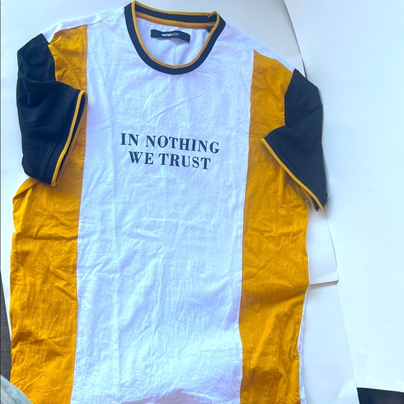 Fashion Nova Other - NOVA MEN Short Sleeve White, Black, Gold Color Block Top- In Nothing We Trust